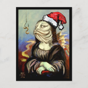 Cartes Pour Fêtes Annuelles Mona Lisa comme poisson dans un chapeau de Santa