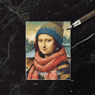 Cartes Pour Fêtes Annuelles Mona Lisa en bonnet - Joyeux 2026