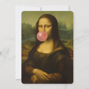 Cartes Pour Fêtes Annuelles Mona Lisa soufflant de bulle rose