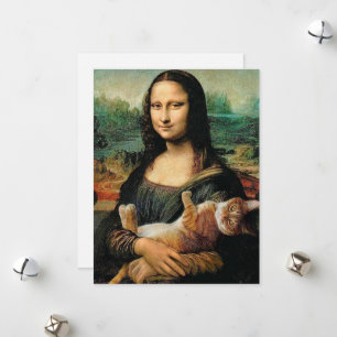 Cartes Pour Fêtes Annuelles Mona Lisa tenant son chat