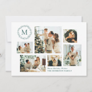 Cartes Pour Fêtes Annuelles Monogram Wreath Christmas Card with 6 Photos