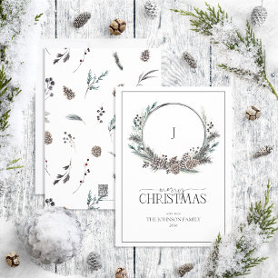 Cartes Pour Fêtes Annuelles Monogramme Black Winter Berry Wreath Joyeux Noël