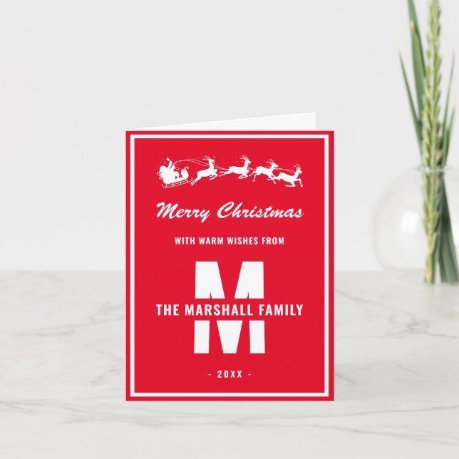 Cartes Pour Fêtes Annuelles Monogramme blanc simple Nom de famille Noël (Devant)