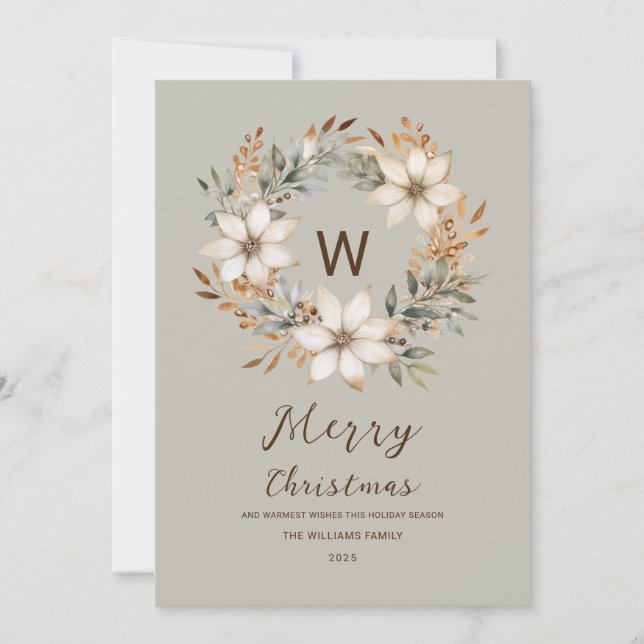 Cartes Pour Fêtes Annuelles Monogramme Boho Natural Winter Wath Christmas (Devant)