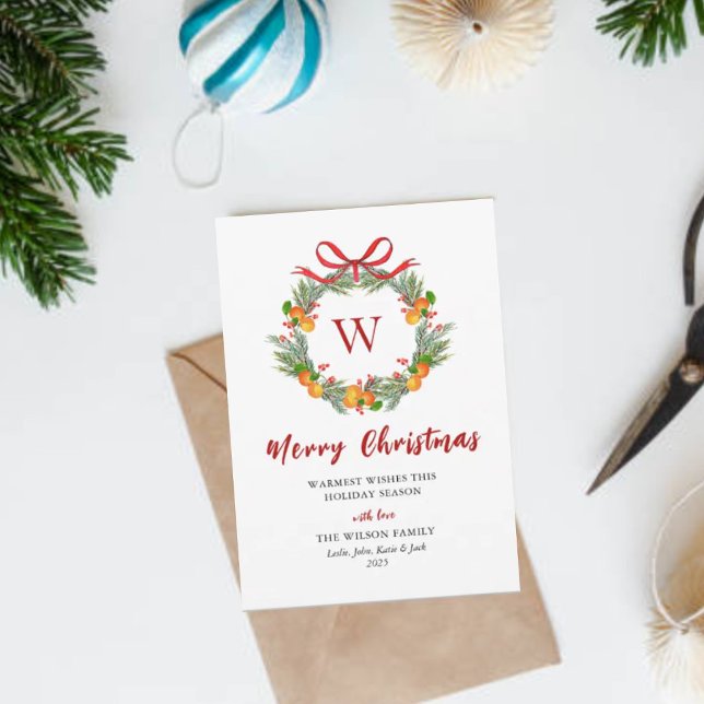 Cartes Pour Fêtes Annuelles Monogramme Citrus couronne non photo Noël (Créateur téléchargé)