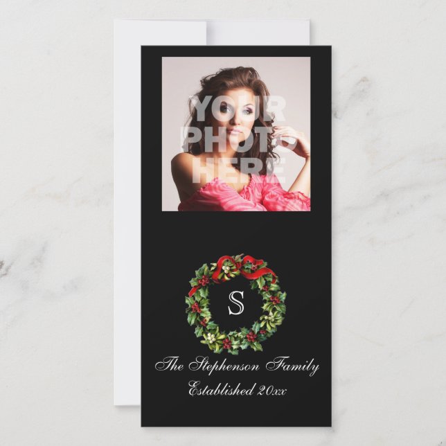 Cartes Pour Fêtes Annuelles Monogramme classique Holly Wreath Custom Christmas (Devant)