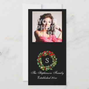 Cartes Pour Fêtes Annuelles Monogramme classique Holly Wreath Custom Christmas