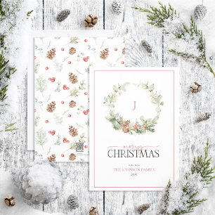 Cartes Pour Fêtes Annuelles Monogramme Cotton vert Wreath Joyeux Noël Ho