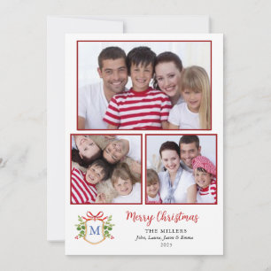 Cartes Pour Fêtes Annuelles Monogramme Crest photos multiples voeux de Noël