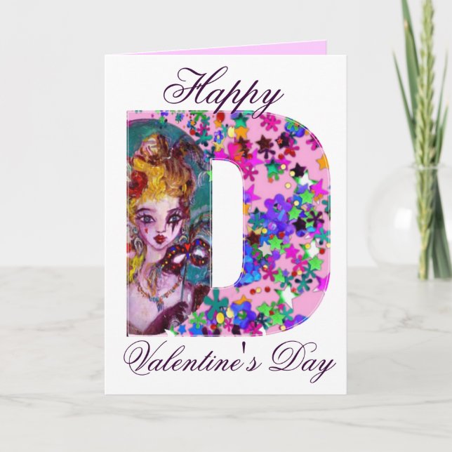 CARTES POUR FÊTES ANNUELLES MONOGRAMME D LETTRE MONOGRAMME DE MASQUÉRADE VÉNÉT (Devant)