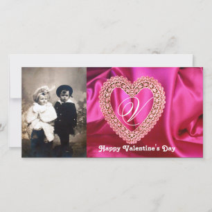 CARTES POUR FÊTES ANNUELLES MONOGRAMME DE COEUR DE LACE SOIE FUCHSIA VÊTEMENT,