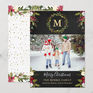 Cartes Pour Fêtes Annuelles Monogramme de couronne verte de Noël