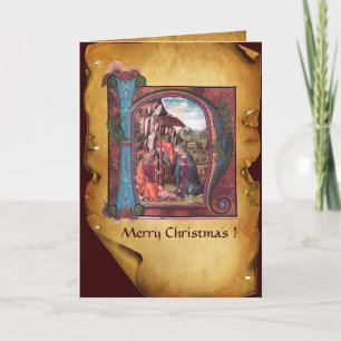 CARTES POUR FÊTES ANNUELLES MONOGRAMME DE LA NATIVITÉ PARCHEMENT DE NOËL