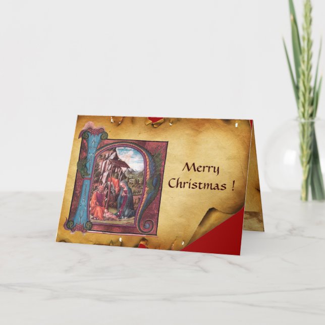 CARTES POUR FÊTES ANNUELLES MONOGRAMME DE LA NATIVITÉ PARCHEMENT DE NOËL (Devant)