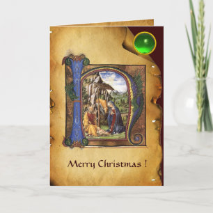 CARTES POUR FÊTES ANNUELLES MONOGRAMME DE LA NATIVITÉ PARCHEMENT DE NOËL JEU V