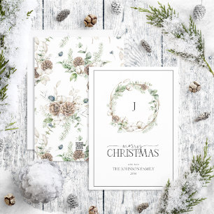 Cartes Pour Fêtes Annuelles Monogramme Ferme de verdure Wreath Joyeux Noël