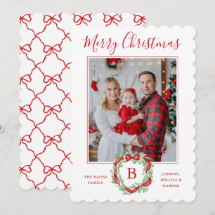 Cartes Pour Fêtes Annuelles Monogramme Grandmillennial Christmas Wath Bows