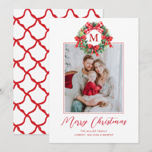 Cartes Pour Fêtes Annuelles Monogramme Grandmillennial Christmas Wath Bows