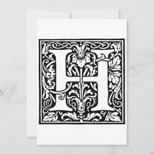 Cartes Pour Fêtes Annuelles Monogramme H Floral noir et blanc initial