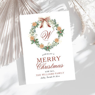 Cartes Pour Fêtes Annuelles Monogramme Oranges de Noël Wreath Bow Sans photo