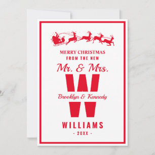 Cartes Pour Fêtes Annuelles Monogramme Rouge Blanc Neuf Maître Et Madame Noël