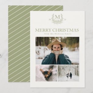 Cartes Pour Fêtes Annuelles Monogramme rustique initiale personnalisée vert sa