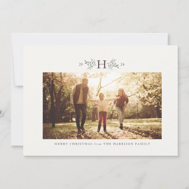 Cartes Pour Fêtes Annuelles Monogramme rustique photo horizontale de Noël (Devant)