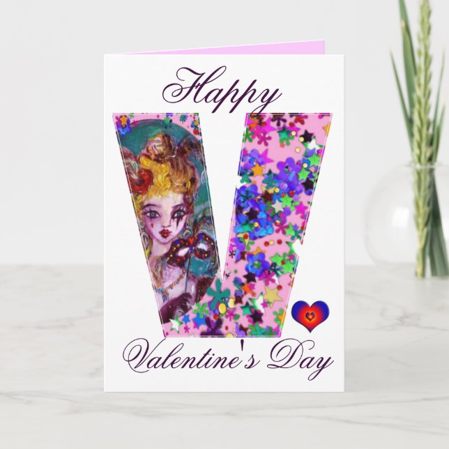CARTES POUR FÊTES ANNUELLES MONOGRAMME VÉNÉTIEN VALENTINE V LETTRE (Devant)