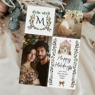 Cartes Pour Fêtes Annuelles Monogramme vert Crest Joyeux Noël 2 Photo