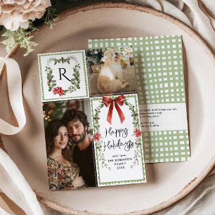 Cartes Pour Fêtes Annuelles Monogramme vert rustique Joyeux Noël 2 Photo