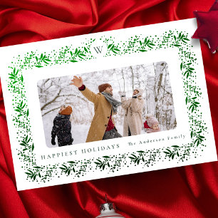 Cartes Pour Fêtes Annuelles Monographie de NOËL Green Foil Botanical Frame