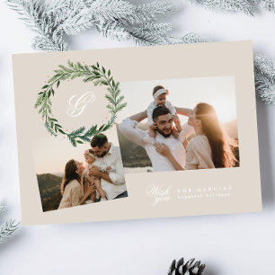 Cartes Pour Fêtes Annuelles Monographie de pin classique avec couronne élégant