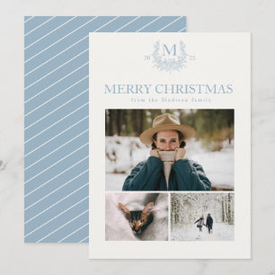 Cartes Pour Fêtes Annuelles Monographie rustique Pewter Blue personnalisé init