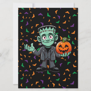 Cartes Pour Fêtes Annuelles Monstre du mignon Frankenstein avec chauve-souris/