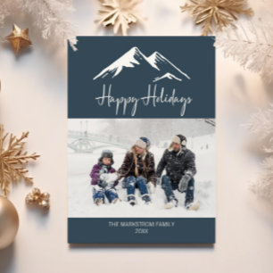 Cartes Pour Fêtes Annuelles Montagne Neige Joyeuses Vacances Bleues Photo Noël