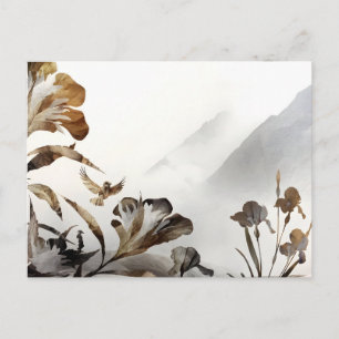 Cartes Pour Fêtes Annuelles Montagnes Brumeuses Zen Oiseaux Minimalisme Nature