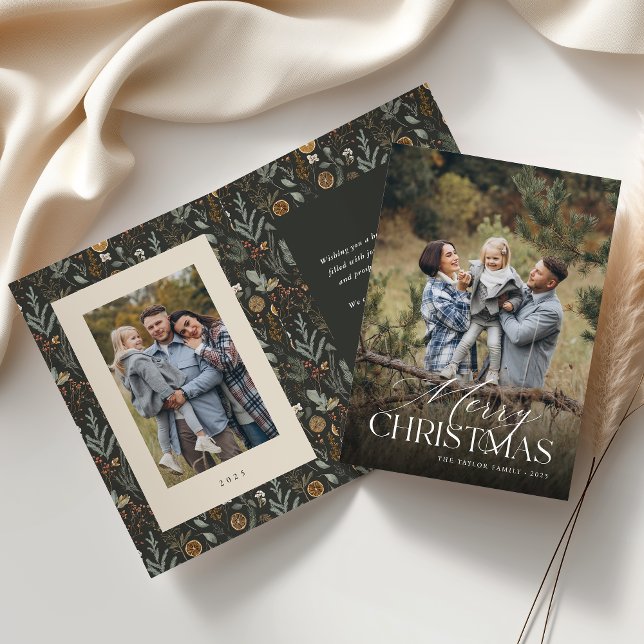 Cartes Pour Fêtes Annuelles Moody Christmas Botanical Photo verticale repliée (Créateur téléchargé)