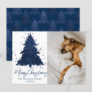 Cartes Pour Fêtes Annuelles Moody Joyeux Noël   Classy Navy Blue Photo