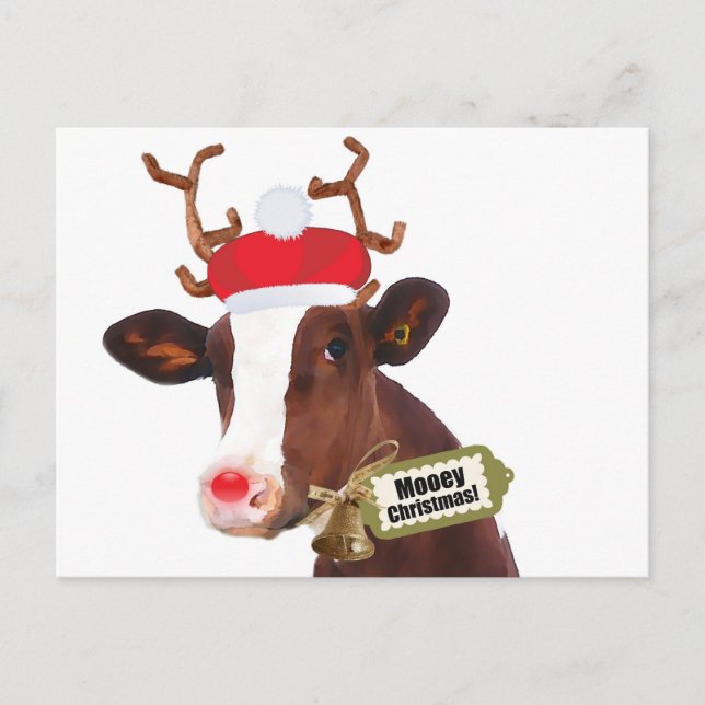 Cartes Pour Fêtes Annuelles Mooey Joyeux Noël Reindeer Cow (Devant)