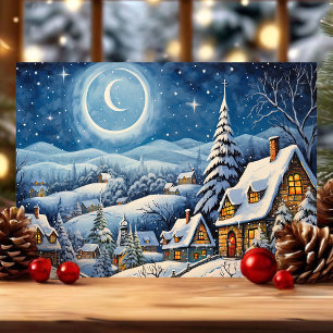 Cartes Pour Fêtes Annuelles Moonlit Winter Wonderland Snowy Christmas Village