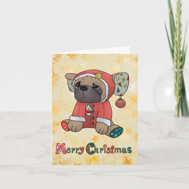 Cartes Pour Fêtes Annuelles Mops de Noël (Devant)