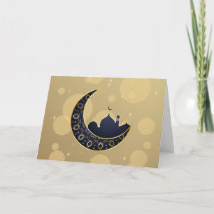 Cartes Pour Fêtes Annuelles Mosquée Croissant Lune Ramadan, bleu, or