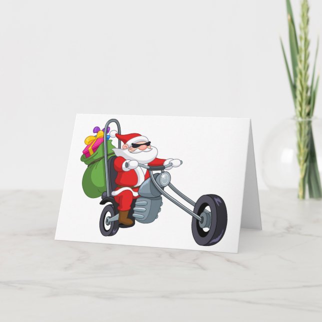 Cartes Pour Fêtes Annuelles motard le père noël de moto (Devant)