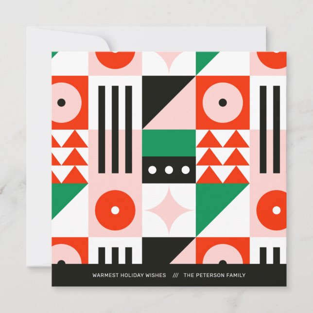 Cartes Pour Fêtes Annuelles Motif Bauhaus Moderne Rouge et Vert (Devant)
