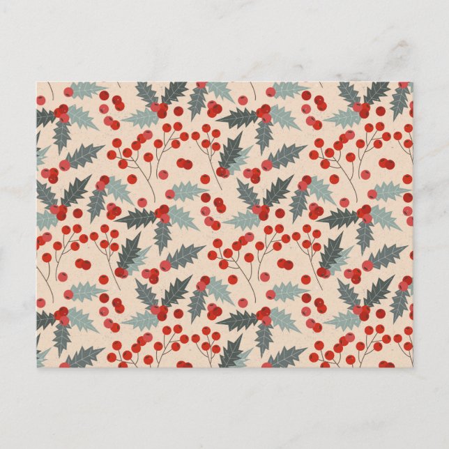 Cartes Pour Fêtes Annuelles Motif botanique de Noël Holly Berry moderne (Devant)