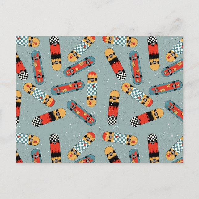Cartes Pour Fêtes Annuelles Motif Cool bleu Retro Skateboard (Devant)