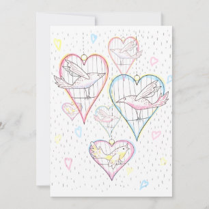 Cartes Pour Fêtes Annuelles Motif d'amour moderne Coeurs et oiseaux