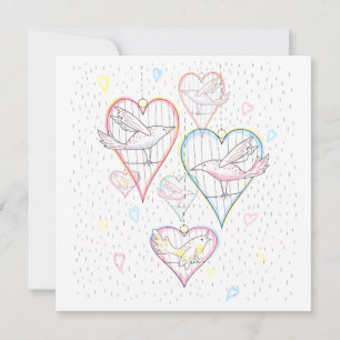 Cartes Pour Fêtes Annuelles Motif d'amour moderne Coeurs et oiseaux