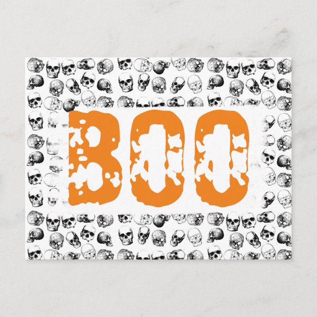 Cartes Pour Fêtes Annuelles Motif de crâne Éffrayant Orange Boo Halloween (Devant)