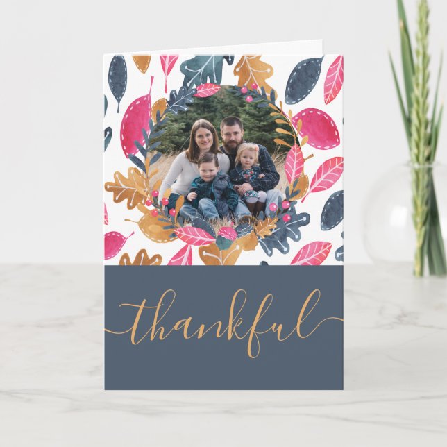 Cartes Pour Fêtes Annuelles Motif de la feuille de bois Thanksgiving Photo (Devant)